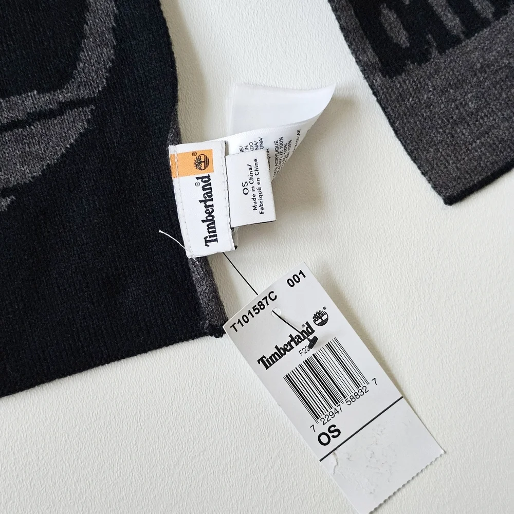 Timberland Reversible Logo Scarf Black Gray NWT